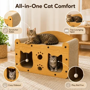 1pc Cat Scratcher House with Bed, Scratching Surface and Play Balls