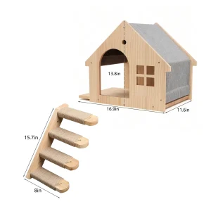 1pc Wall Mounted Cat Condo Villa Wooden Cats Climbing Floating Shelf