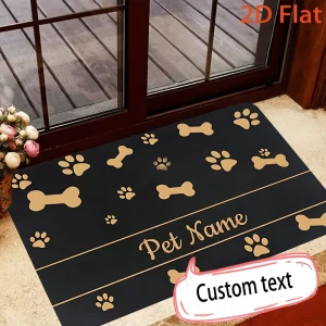 Custom Pet Name Paw Bone Black Flannel Mat